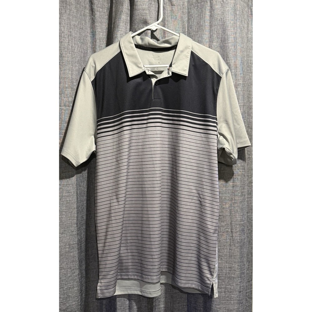 Oakley‎ Hydrolix Polo Shirt Men XL Gray/Black Striped 100% Polyester